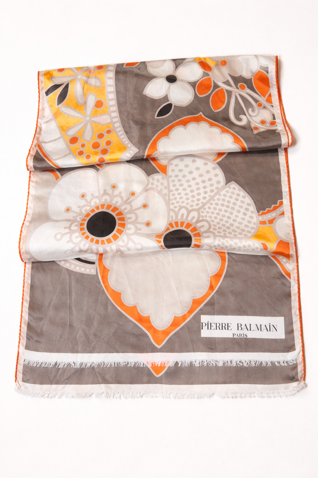 Foulard Pierre Balmain Paris en soie satinée vintage authentique