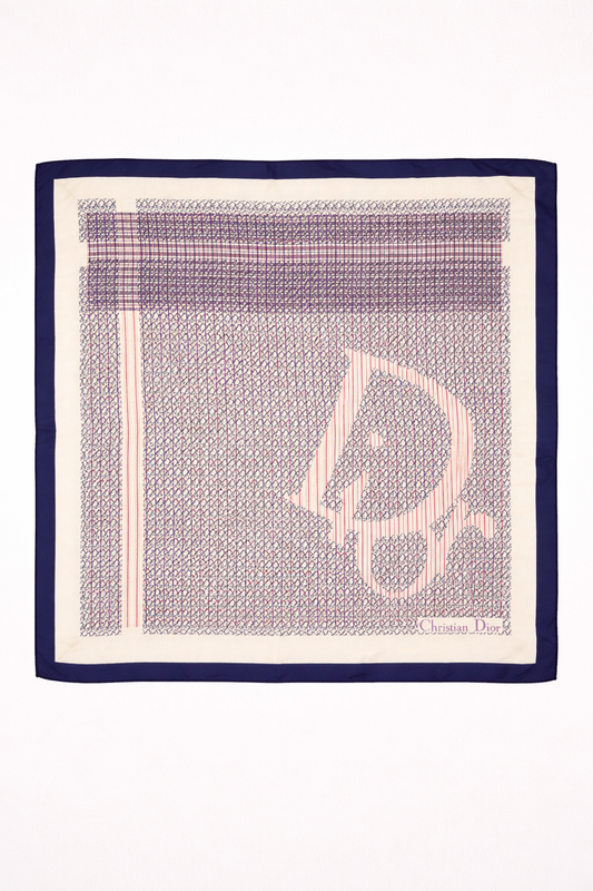 Carré Christian Dior en soie de crêpe motif graphique monogramme vintage authentique