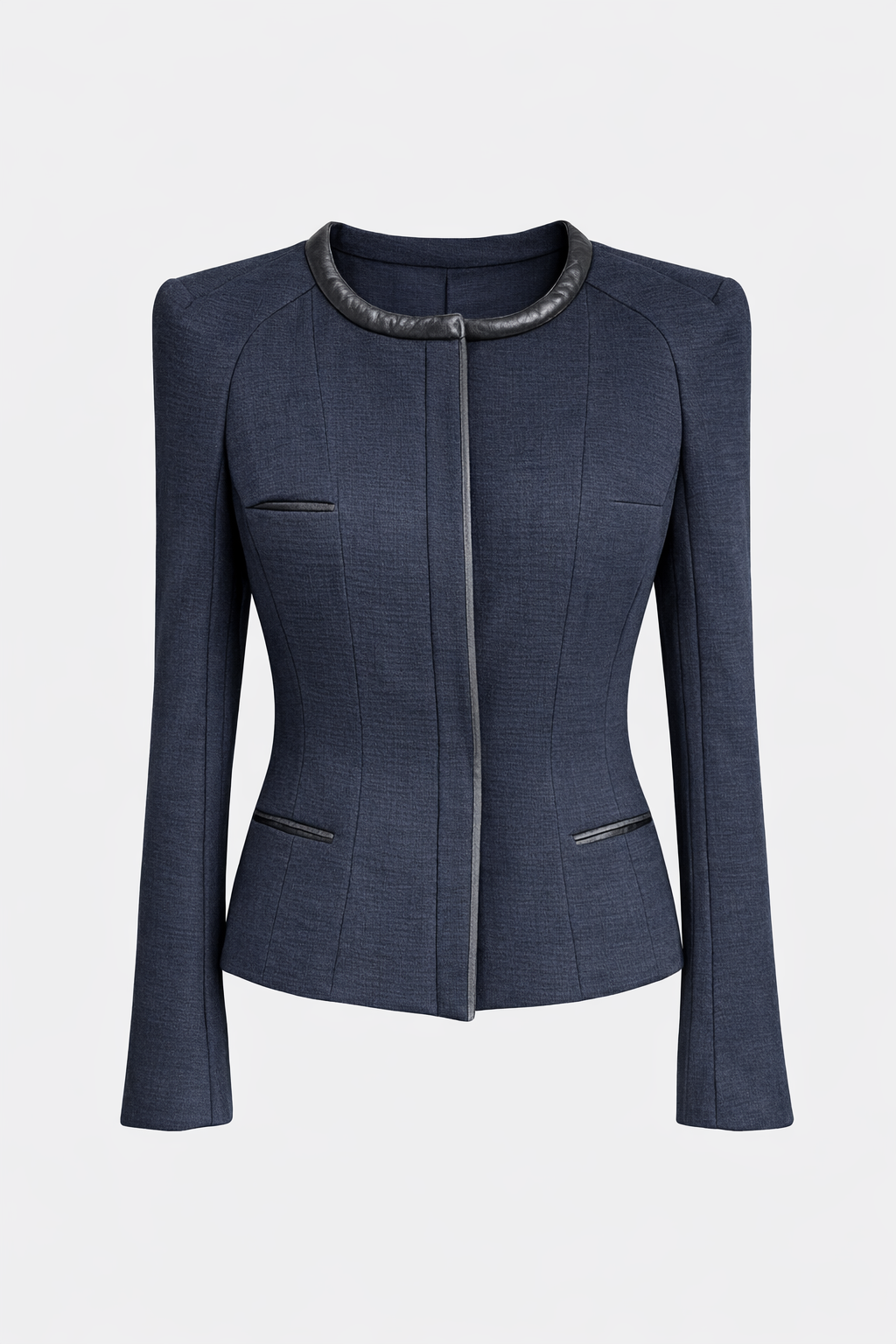 Blazer Isabel Marant authentique en coton texturé bleu marine avec finitions en cuir d’agneau.