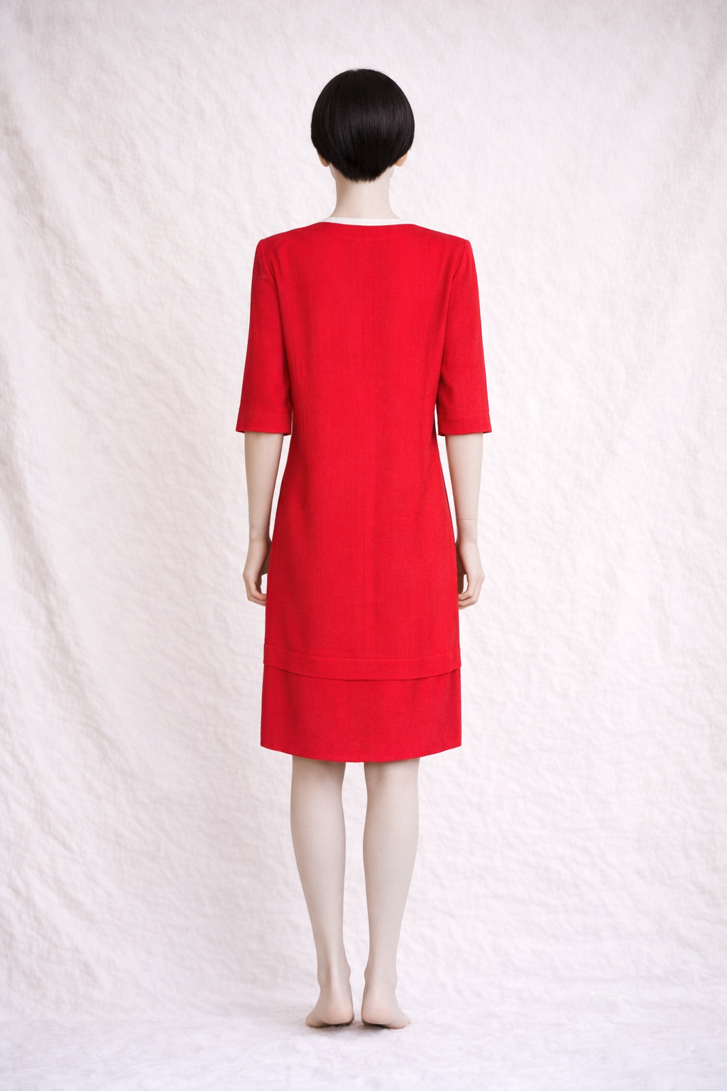 Robe midi authentique Nina Ricci Paris rouge et écru en laine vintage