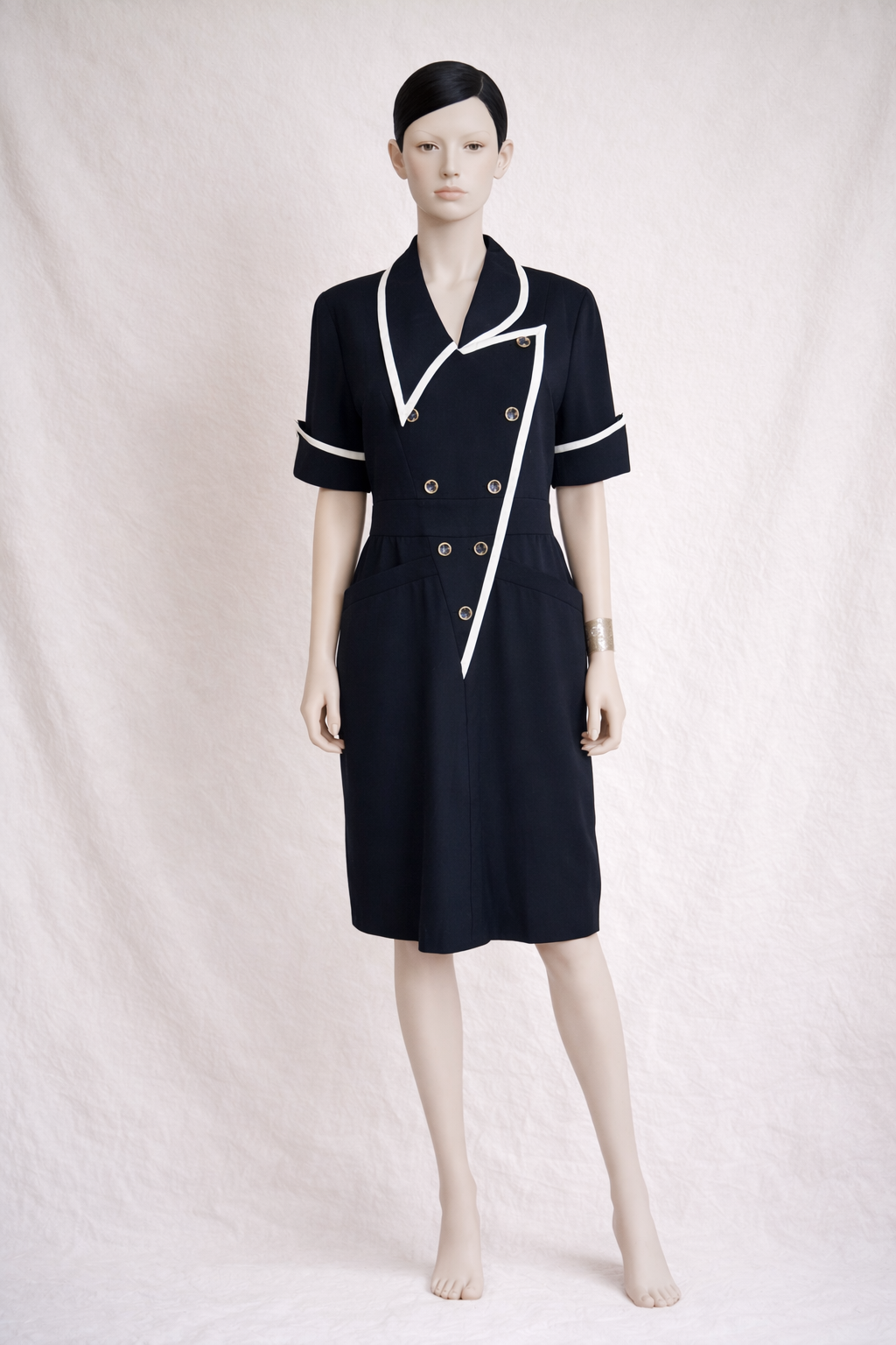 Robe authentique Jean Paul Gaultier bleu marine à liserés blancs vintage