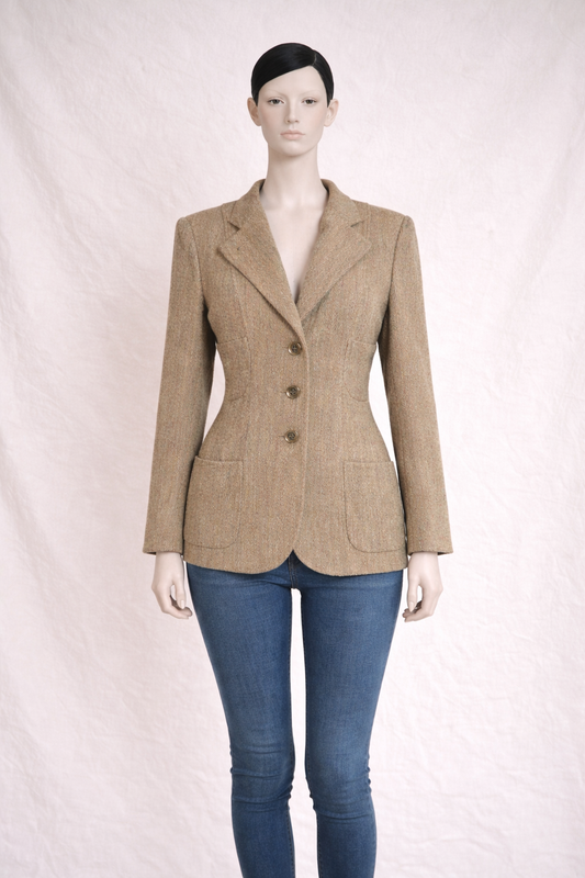 Blazer authentique Emanuel Ungaro en laine épaisse beige chiné vintage couture