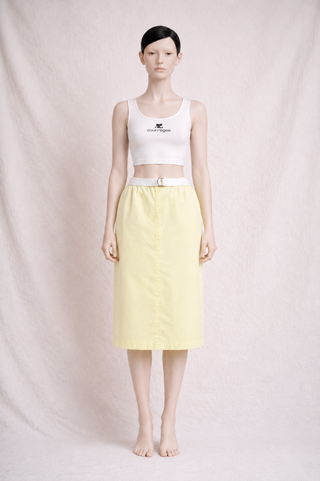 Jupe en coton jaune pastel Courrèges Paris vintage authentique