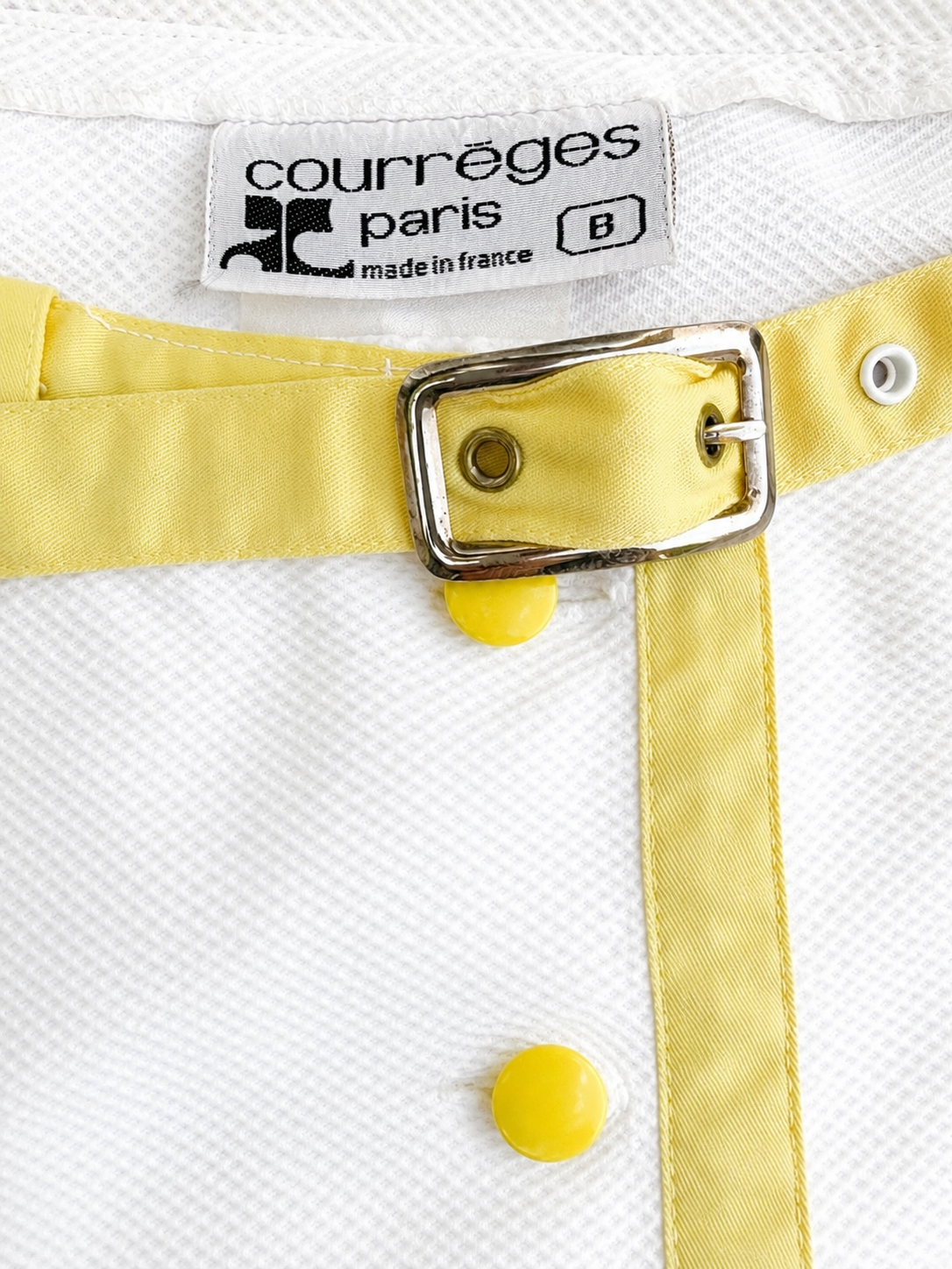 Authentique jupe Courrèges Paris vintage en coton texturé blanc