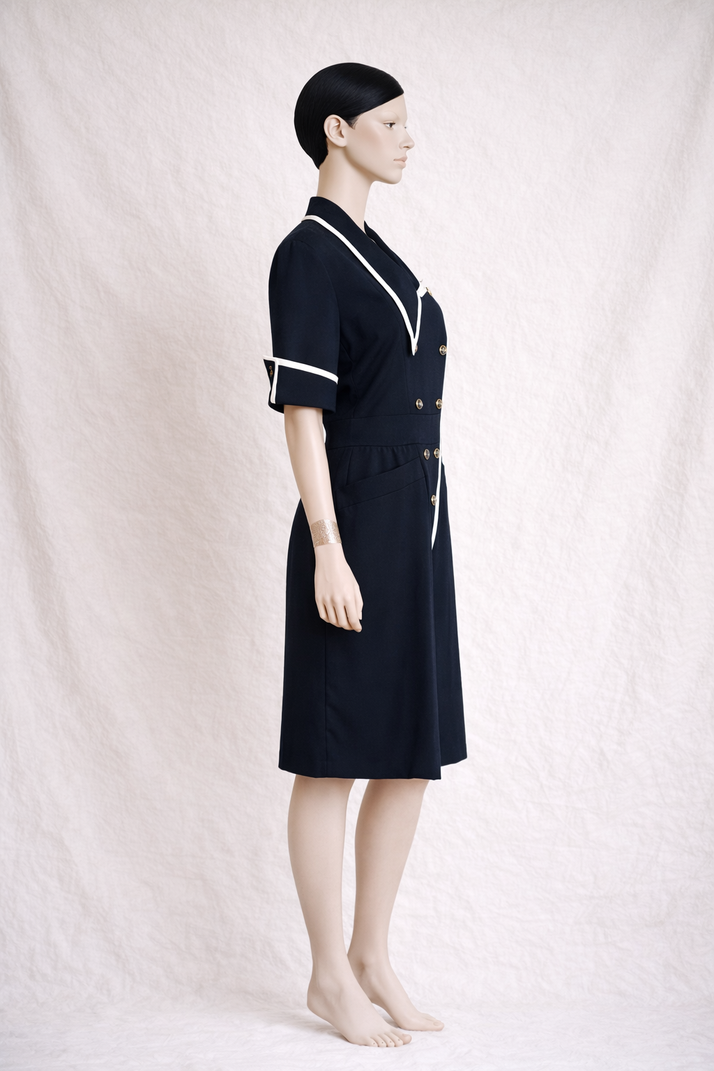 Robe authentique Jean Paul Gaultier bleu marine à liserés blancs vintage
