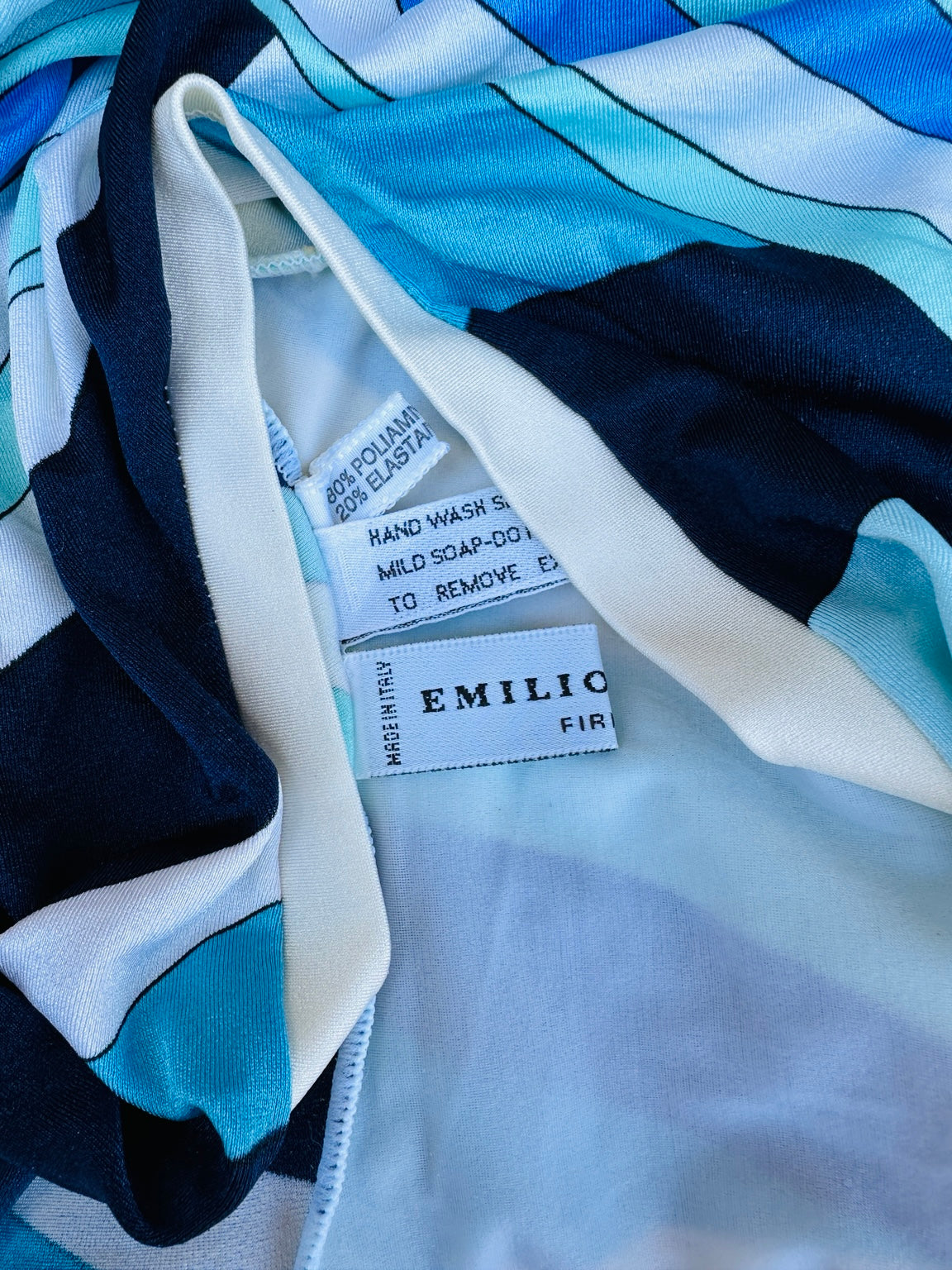 Maillot de bain une pièce vintage Emilio Pucci à imprimé bleu turquoise