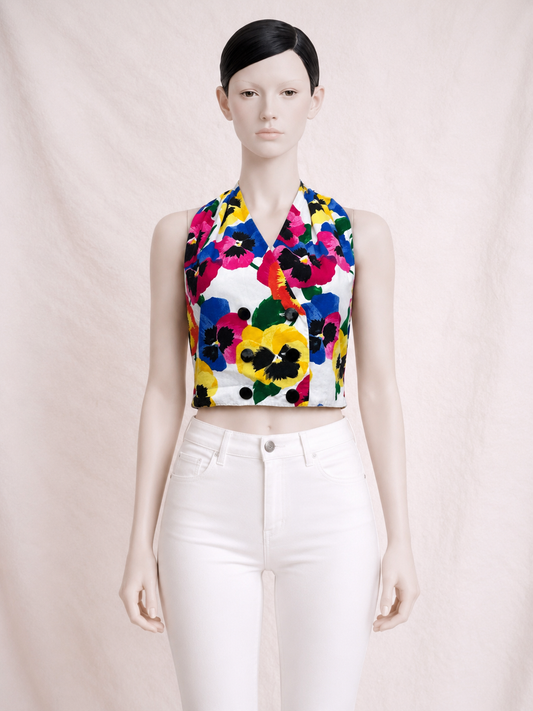 Top en coton fleuri Lanvin Paris vintage authentique