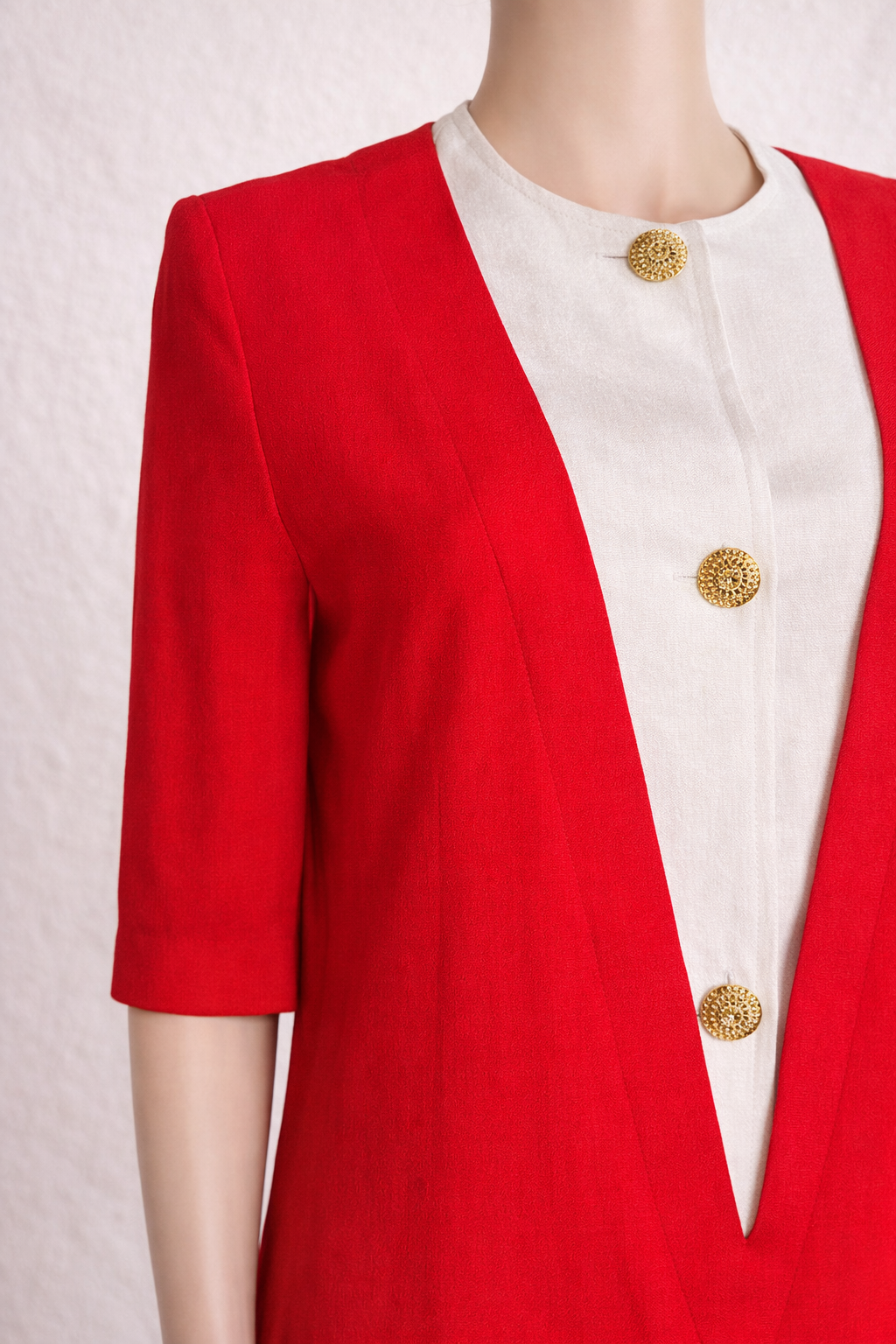 Robe midi authentique Nina Ricci Paris rouge et écru en laine vintage