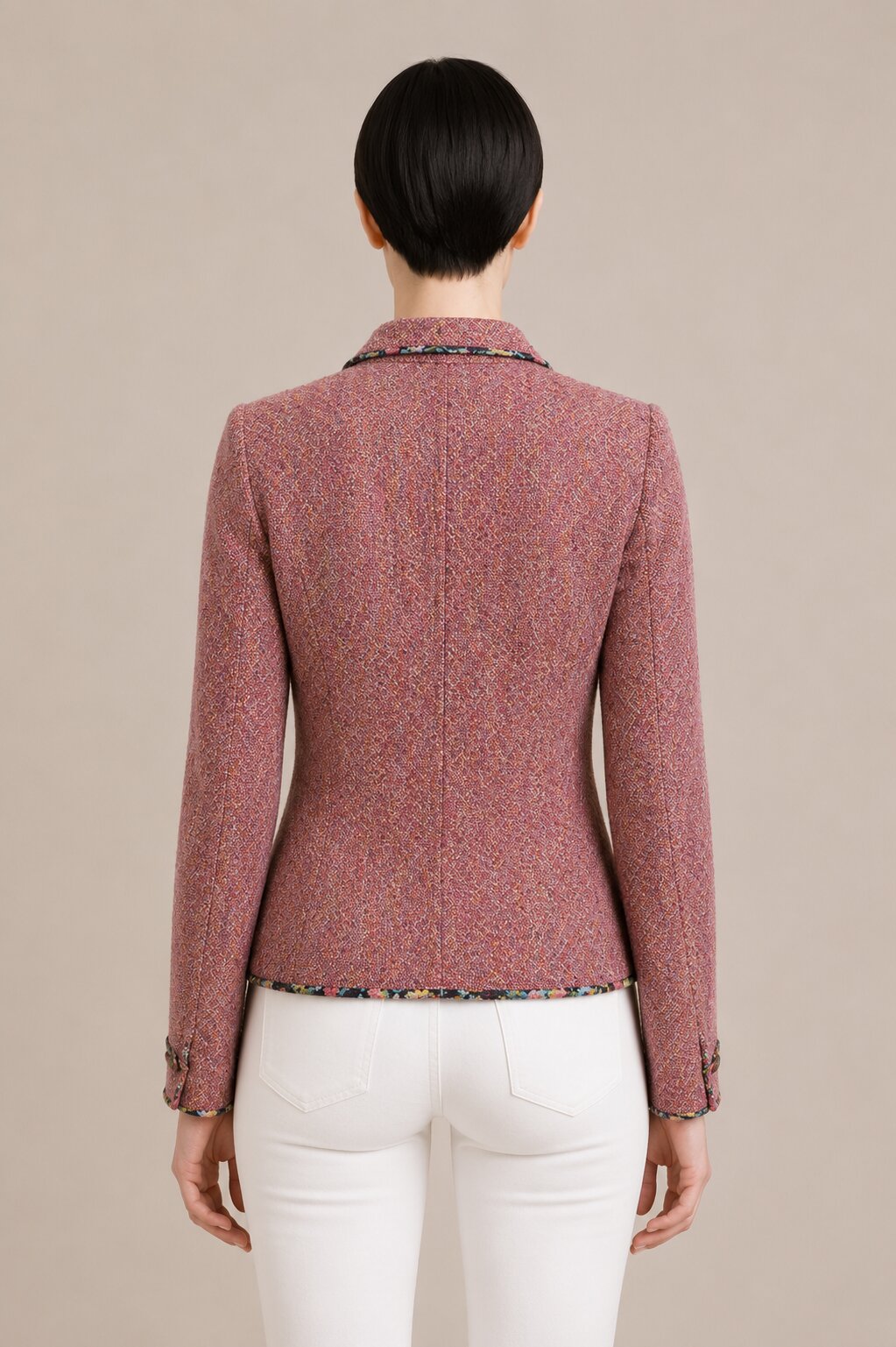 Authentique blazer Cacharel en tweed de laine vierge rose chiné vintage