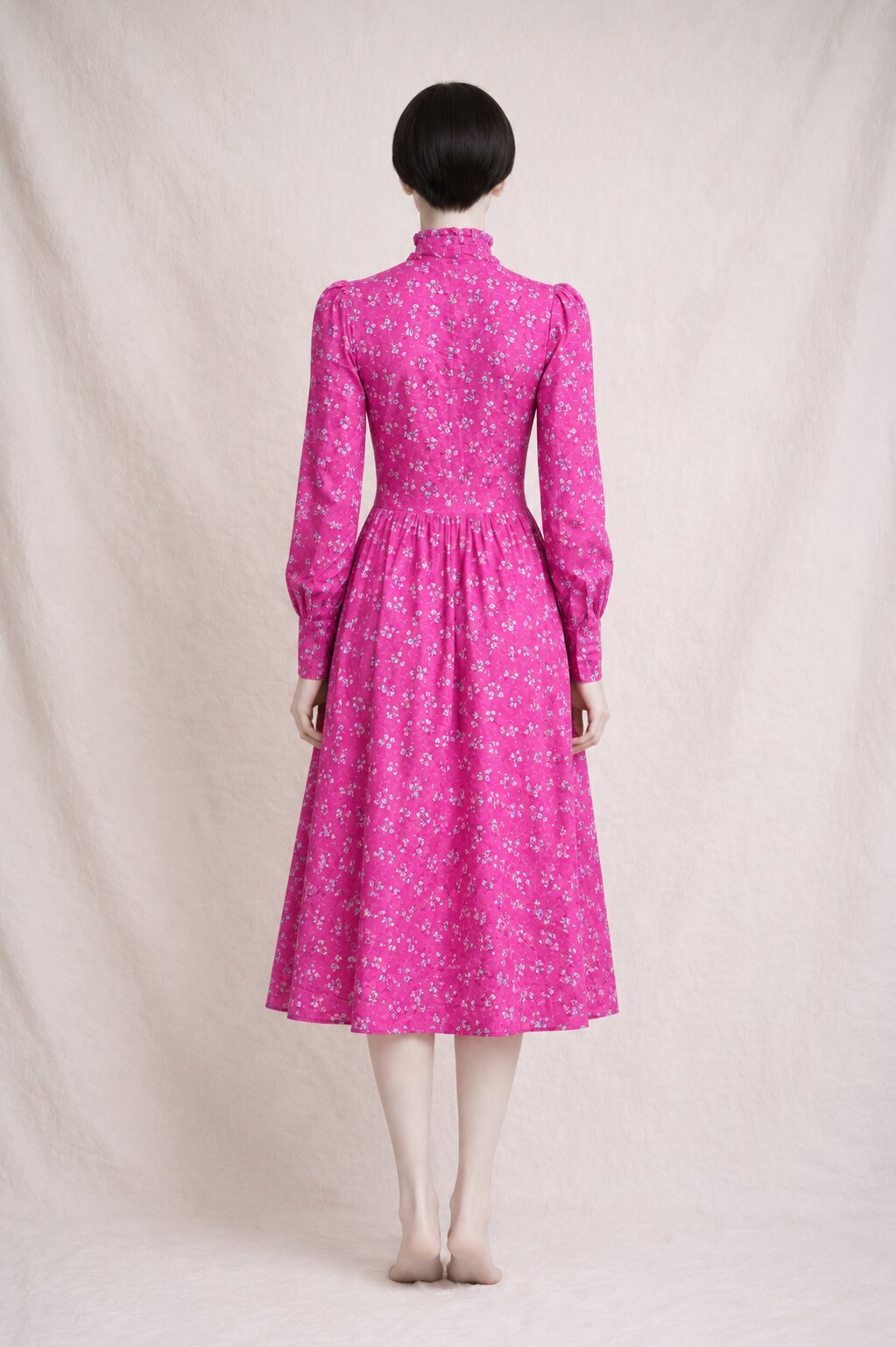 Robe romantique en coton fuchsia Laura Ashley vintage
