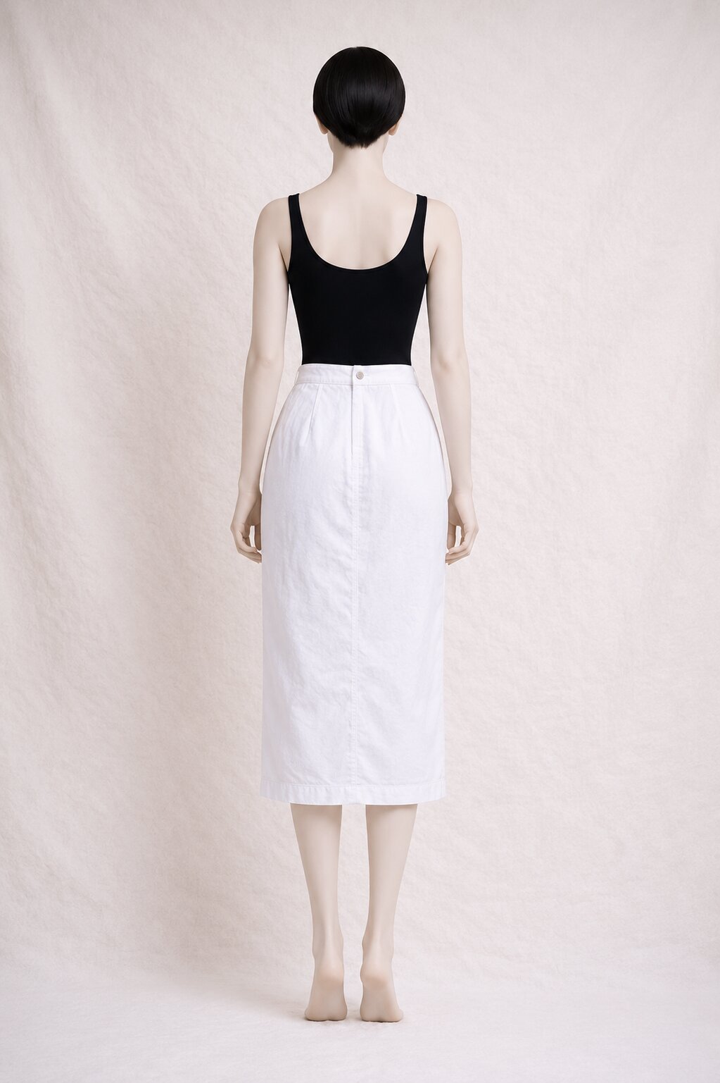 Authentic Vintage White Cotton Denim Midi Skirt Yves Saint Laurent