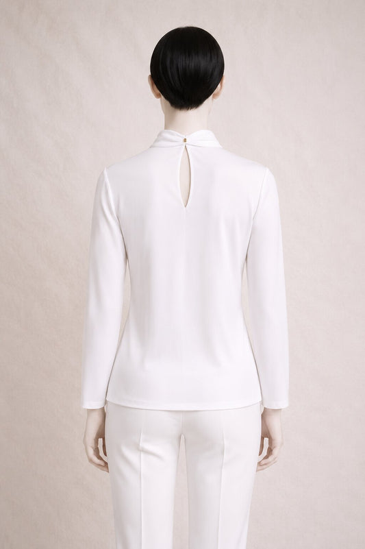 Authentic white top Yves Saint Laurent Variation with high collar.