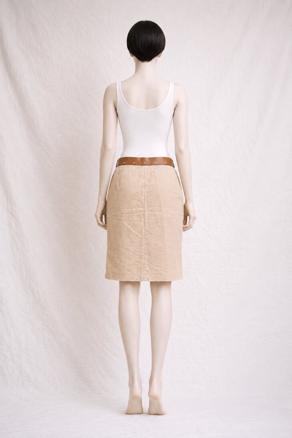 Jupe en coton authentique Paco Rabanne avec ceinture en cuir vintage beige