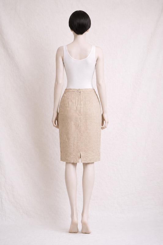 Beige Linen Blend Pencil Skirt Yves Saint Laurent Variation Vintage Authentic