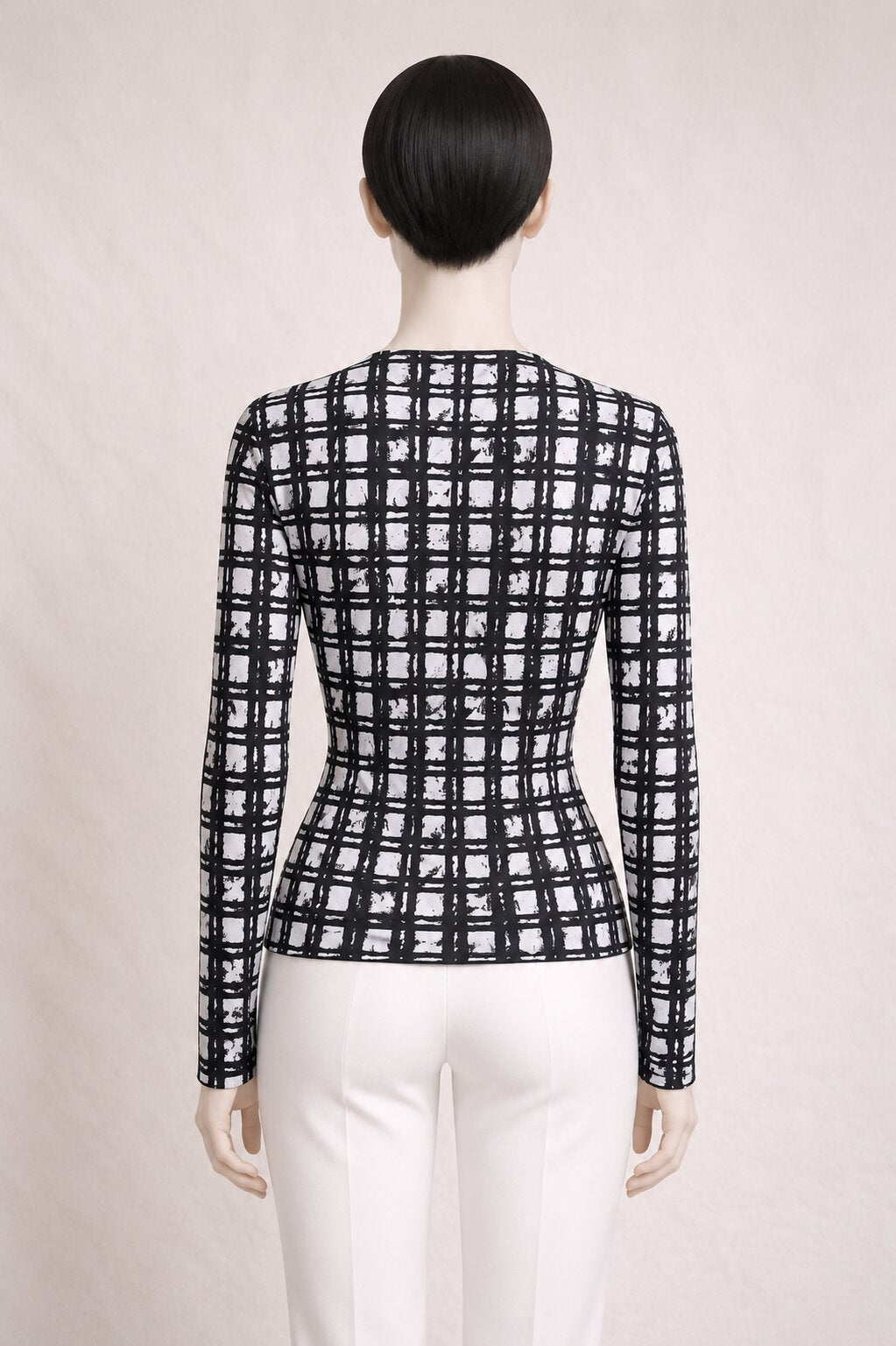 Authentic Jeanne Lanvin Paris black and white stretch silk top vintage