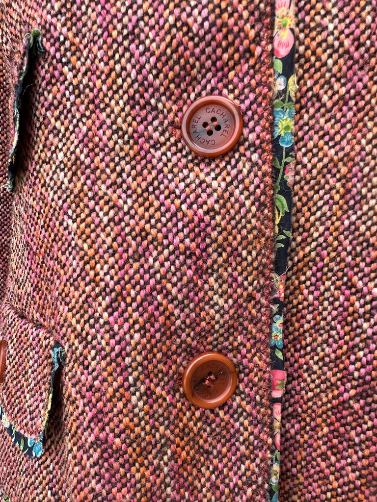 Authentique blazer Cacharel en tweed de laine vierge rose chiné vintage