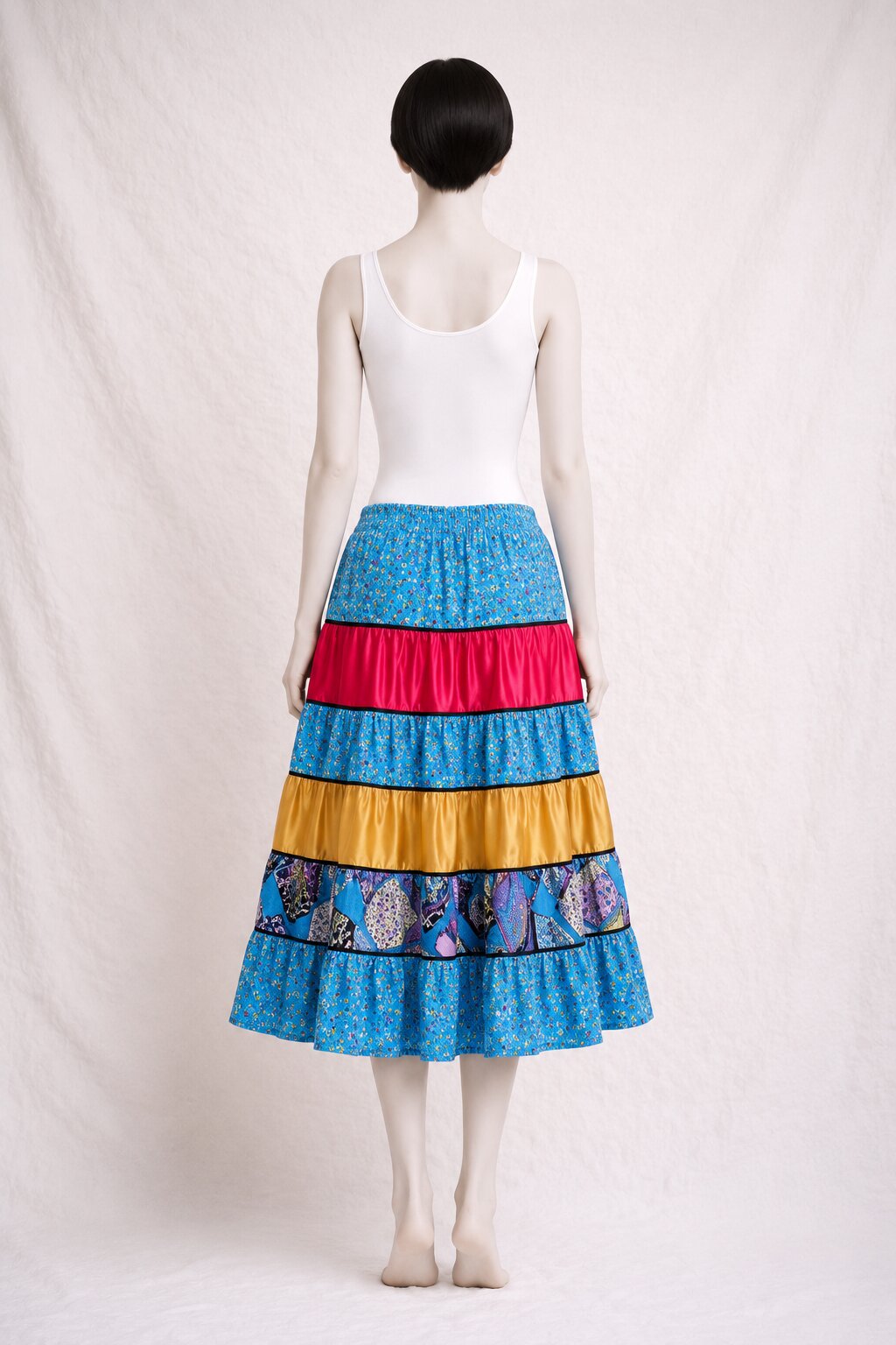 Authentic Blue Patchwork Long Skirt Chacok Paris Vintage
