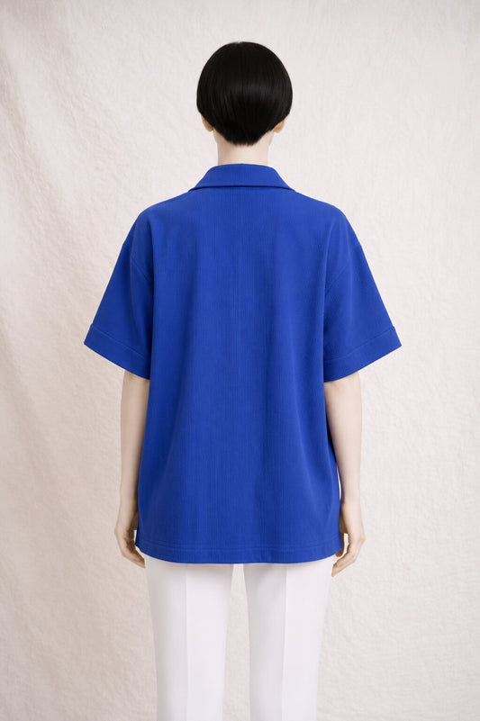 Authentic Vintage Yves Saint Laurent Variation Cobalt Blue Textured Cotton Jacket Plus Size