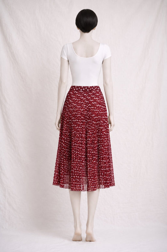 Midi Pleated Skirt Printed Bordeaux Vintage Lolita Lempicka Paris