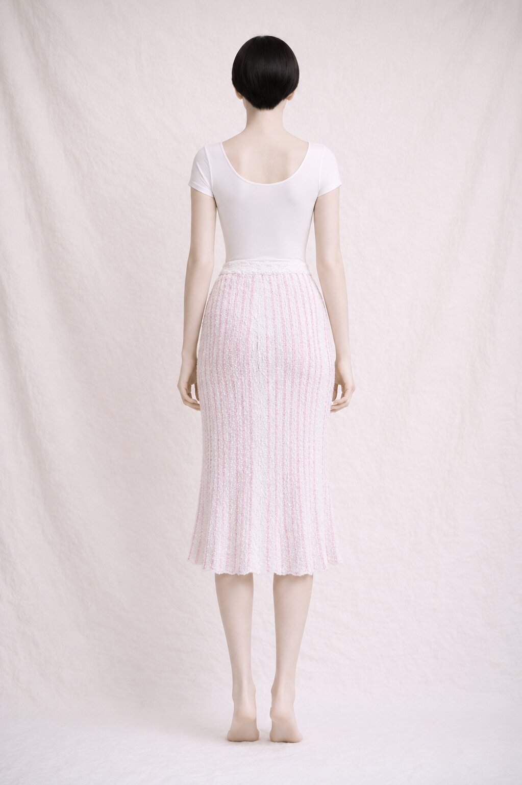 Jupe Vintage Authentique Louis Féraud Paris en Maille Rayée Rose et Blanche