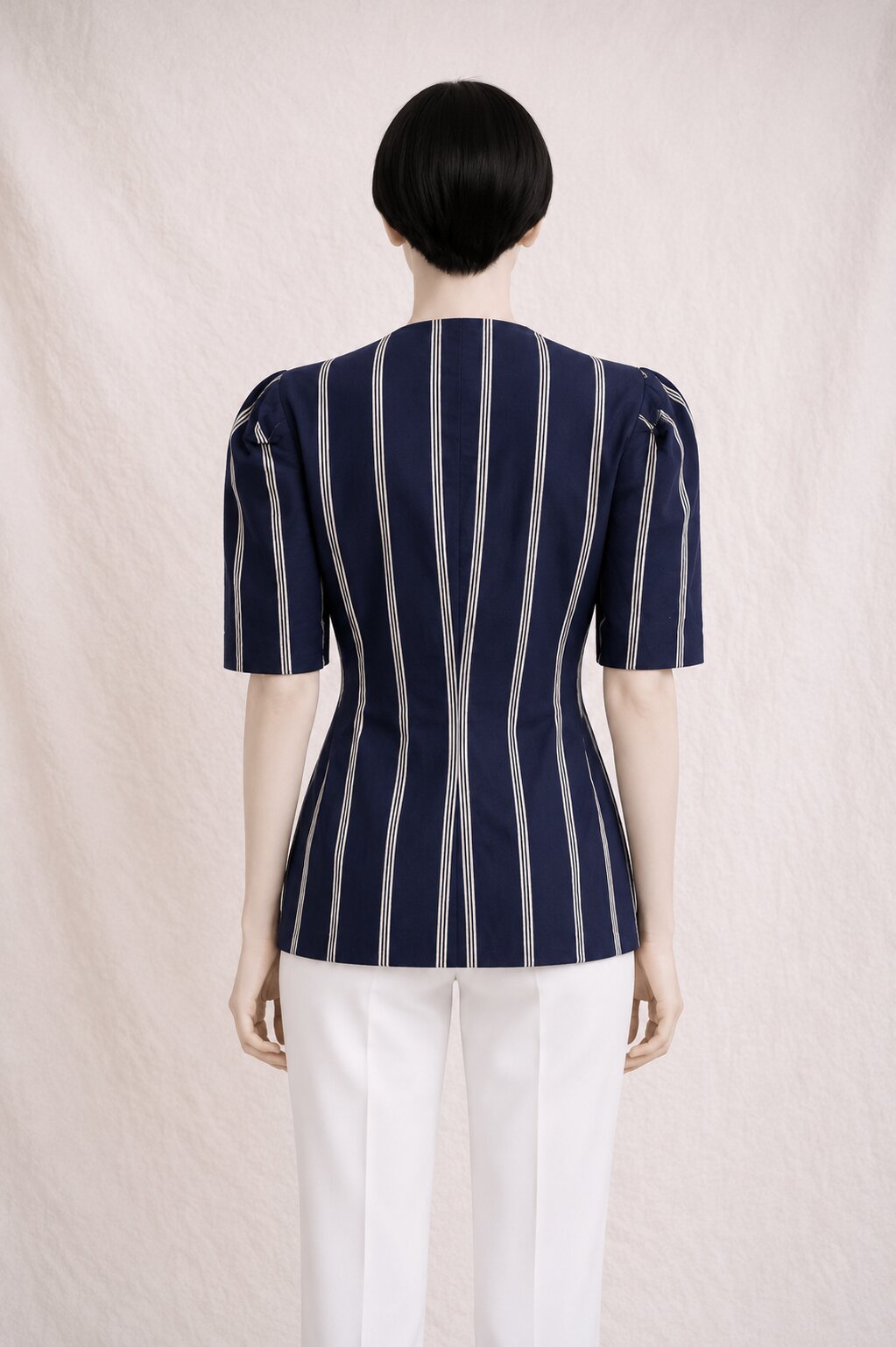 Summer Blazer Pierre Balmain Paris in vintage navy cotton with puffed sleeves