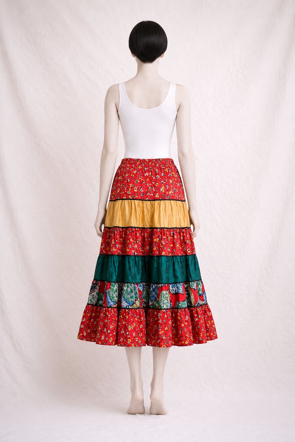 Authentic Red Patchwork Long Skirt Chacok Paris Vintage
