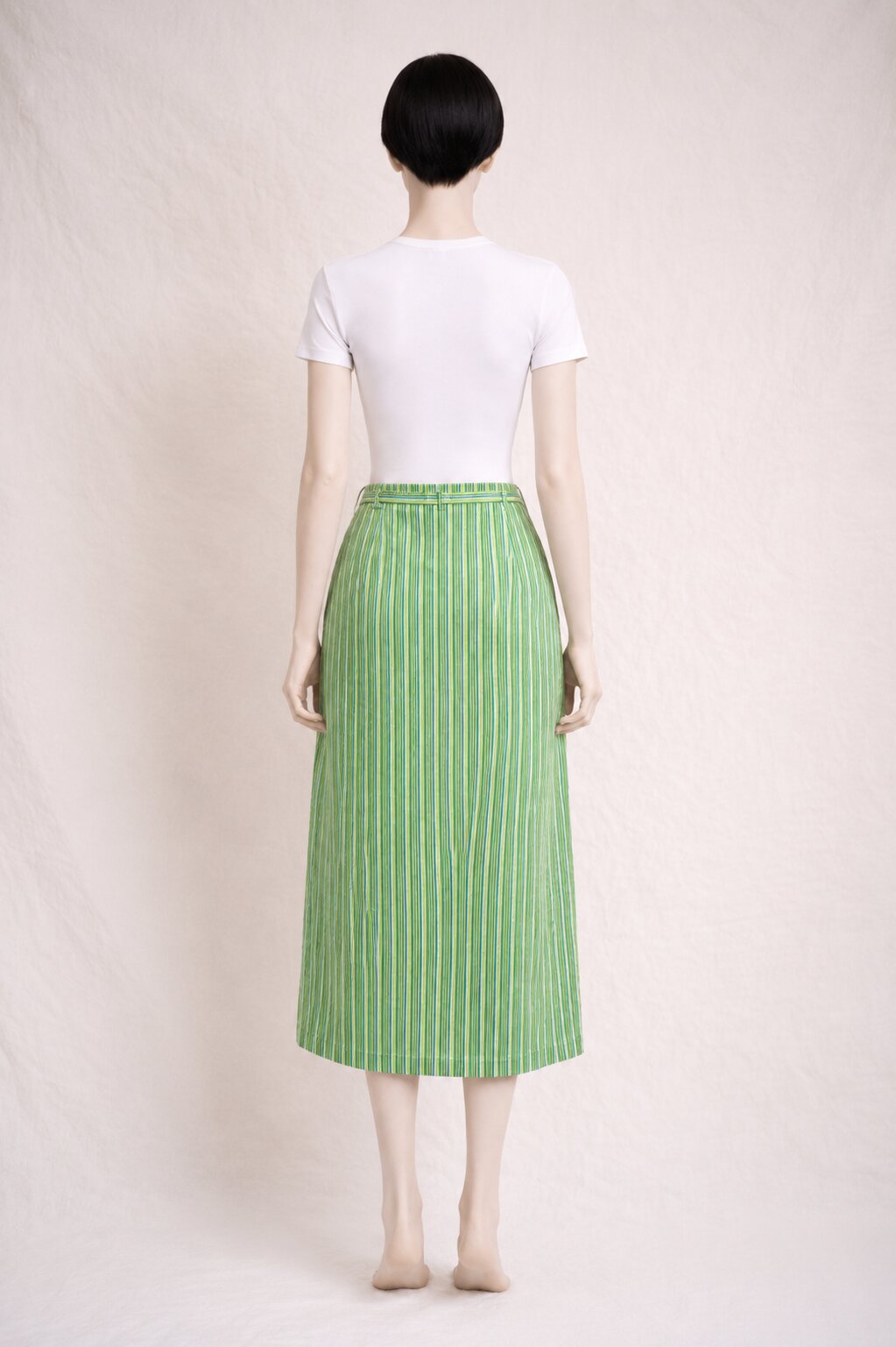 Kenzo Jungle striped wrap skirt in cotton and linen green