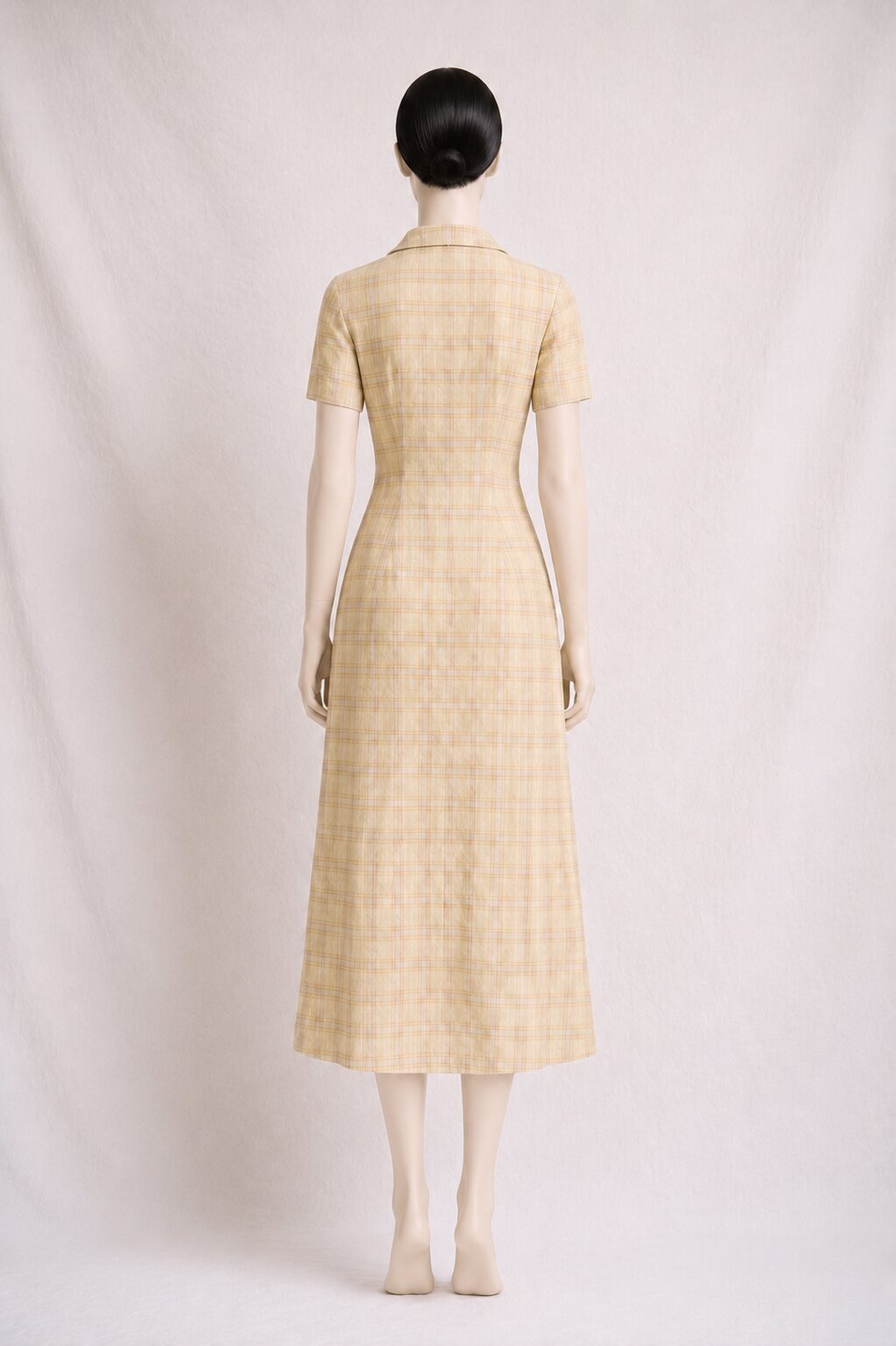 Authentique robe Cacharel vintage en lin à carreaux beige