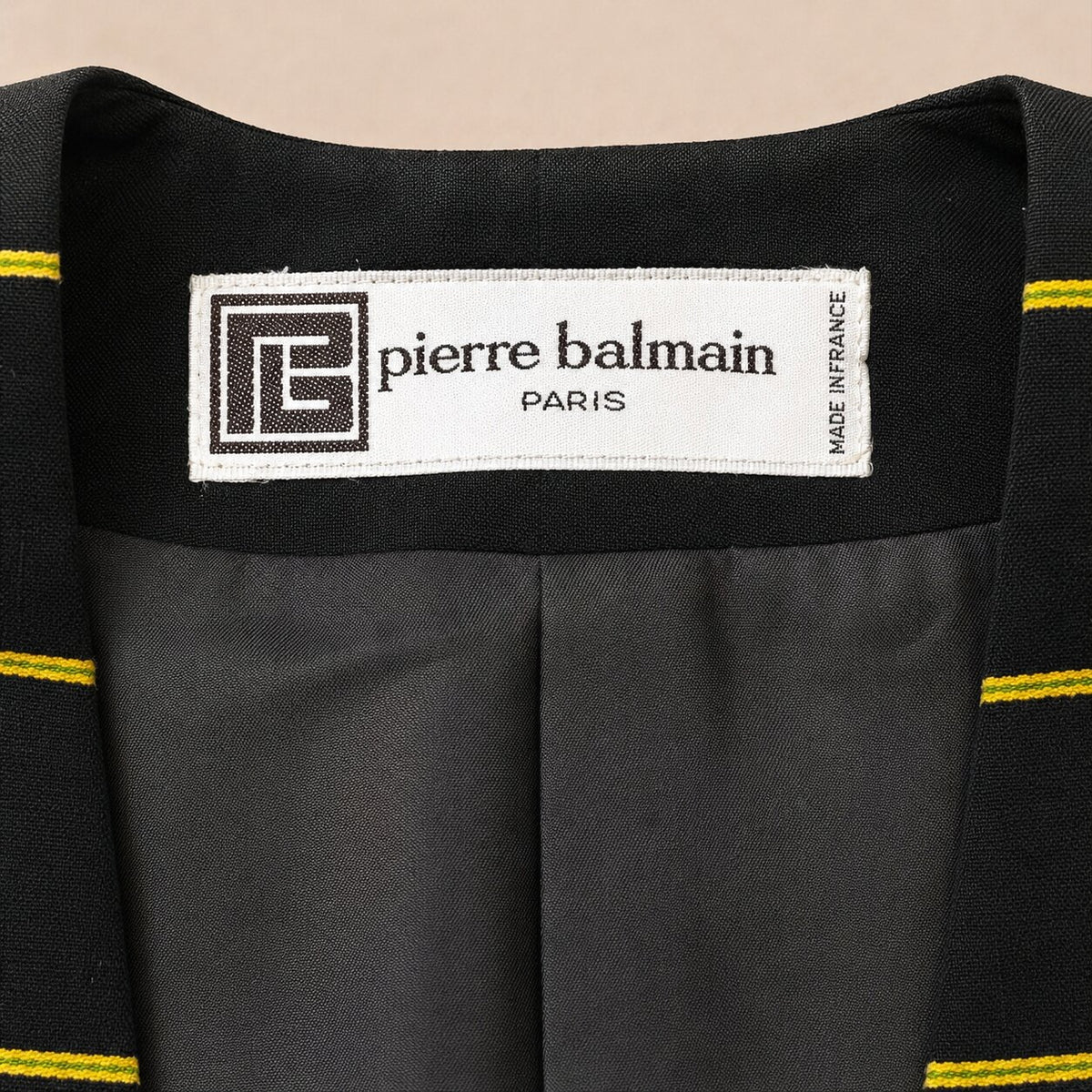 Authentic Pierre Balmain Paris vintage jacket in yellow and black stripes