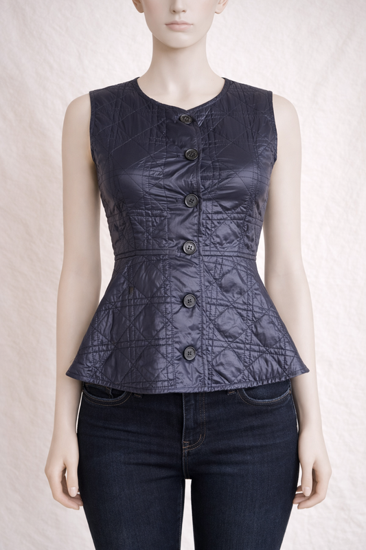 Christian Dior Peplum Top matelassé bleu marine CD authentique