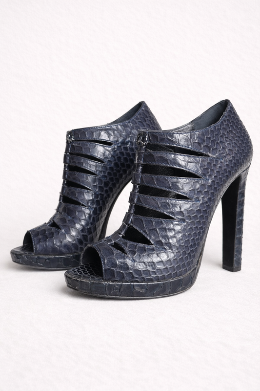 Bottines à talons Alaïa Paris cuir de python bleu marine