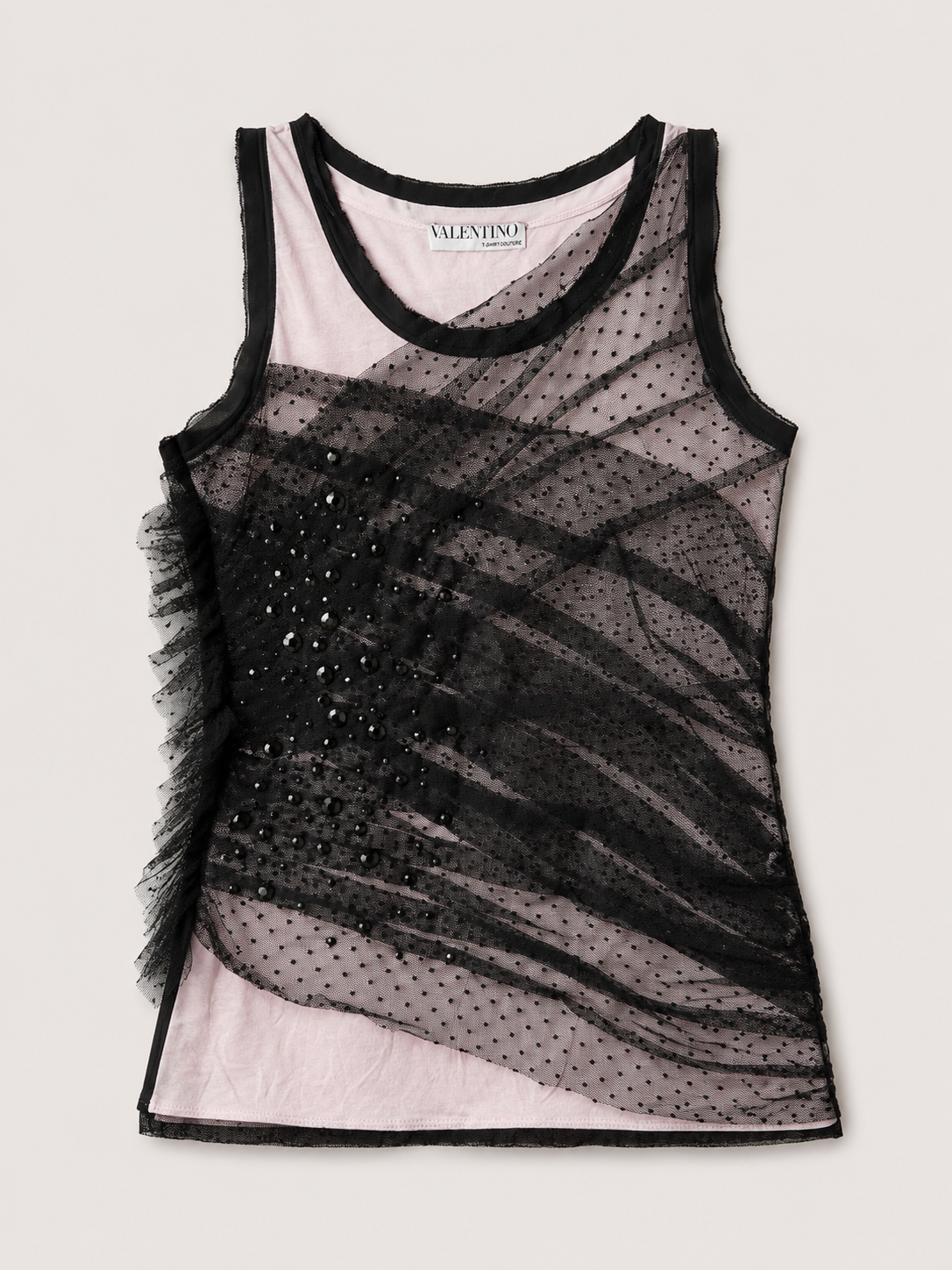 Top authentique Valentino T-Shirt Couture noire et base rose poudré