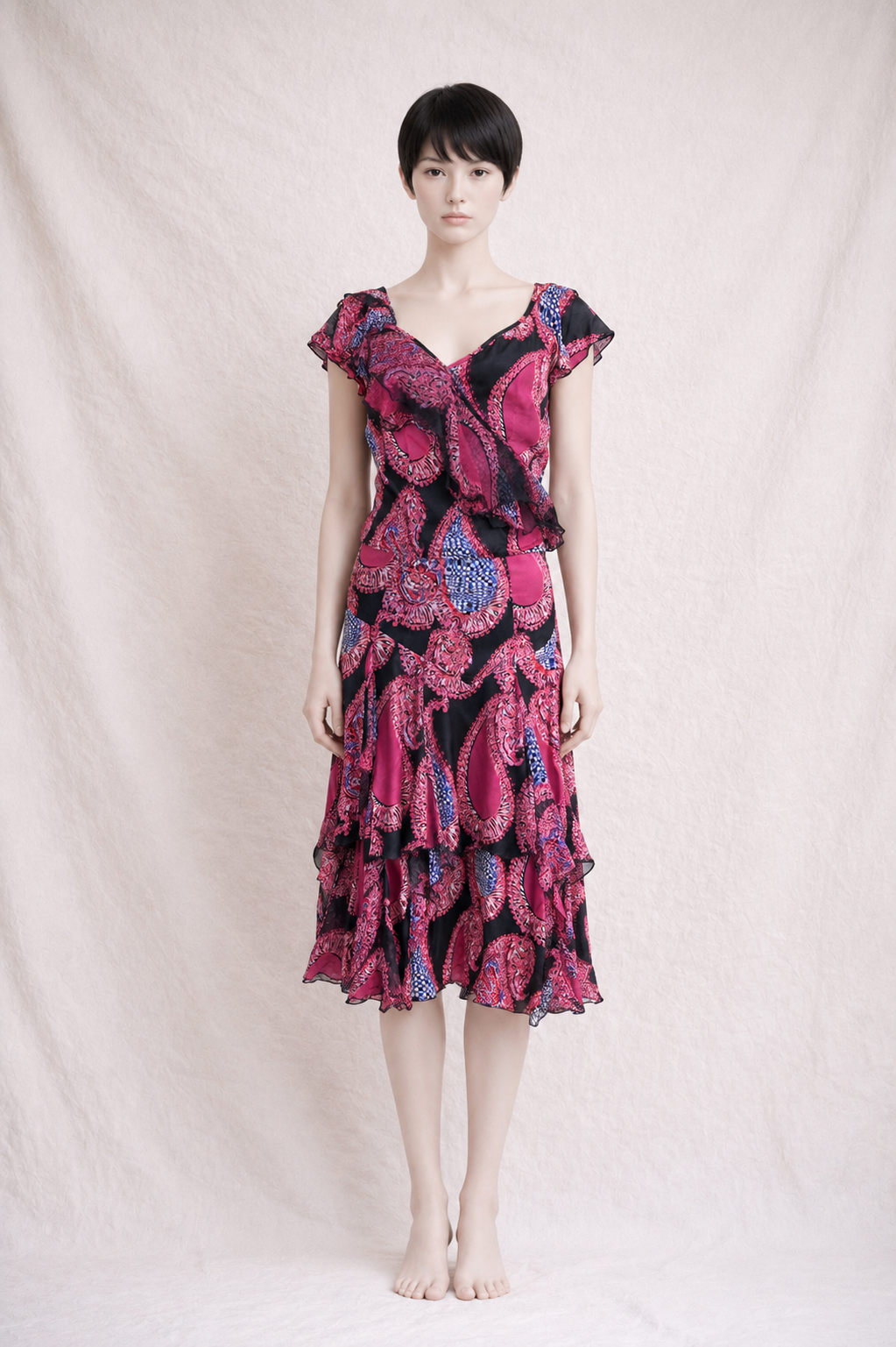 Ensemble blouse et jupe en soie fuchsia Ungaro Fever