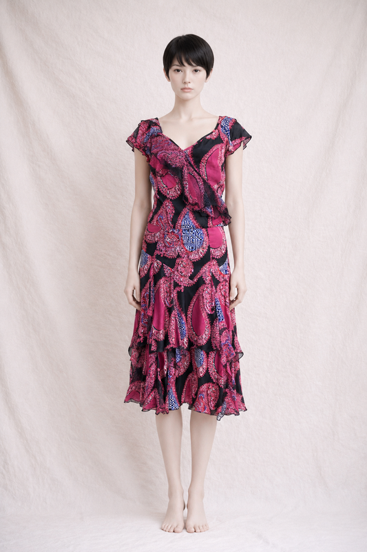 Ensemble blouse et jupe en soie fuchsia Ungaro Fever