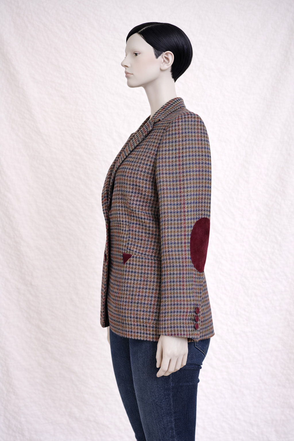Blazer Burberrys authentique en laine à carreaux coudières bordeaux