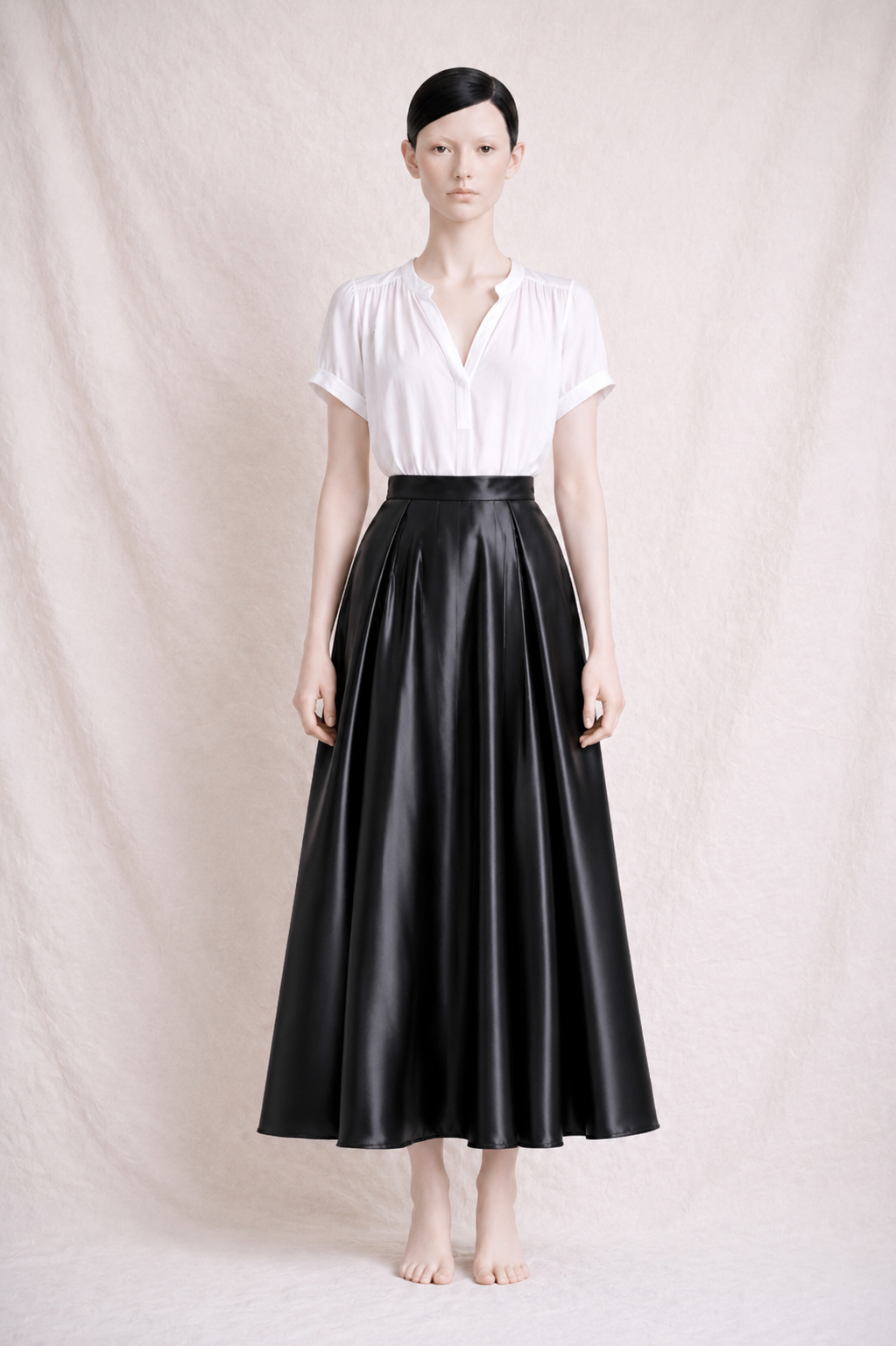 Jupe satinée noire longue taille haute Laura Ashley neuve