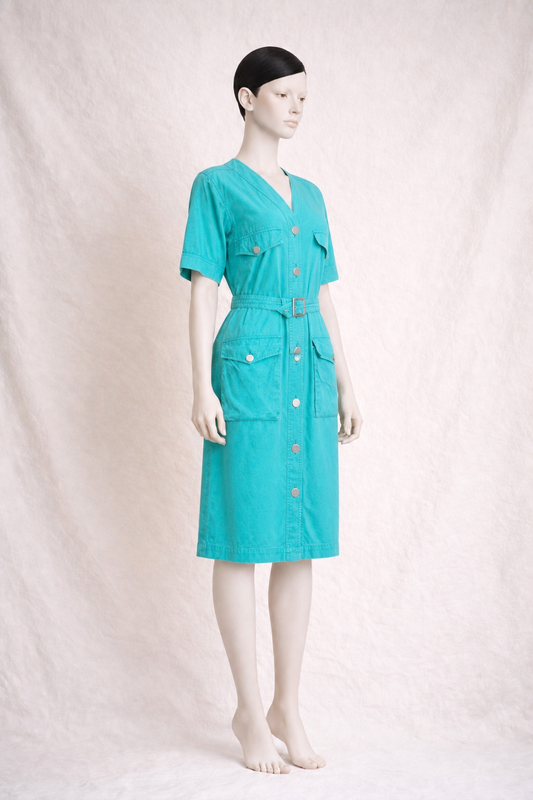 Robe en coton turquoise Yves Saint Laurent vintage authentique