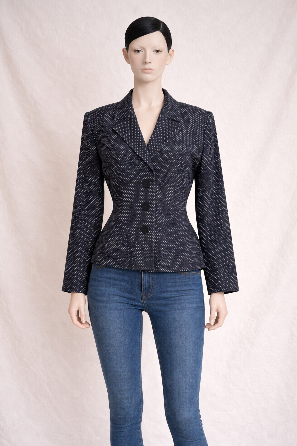 Blazer authentique Yves Saint Laurent Variation à pois bleu marine  vintage