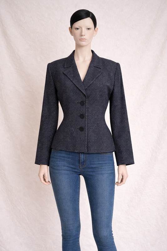 Blazer authentique Yves Saint Laurent Variation à pois bleu marine  vintage