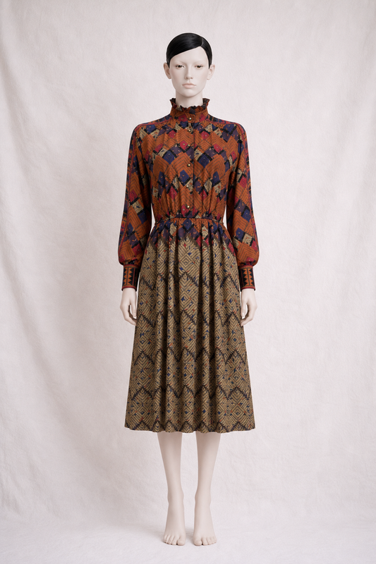 Robe longue Louis Féraud Paris en soie imprimée des années 70