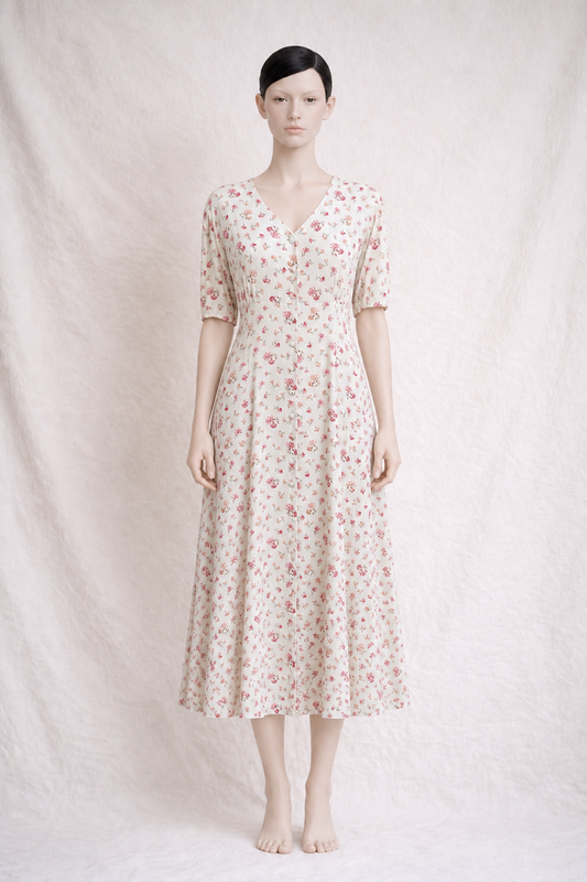 Robe romantique Laura Ashley en viscose à imprimé floral vintage