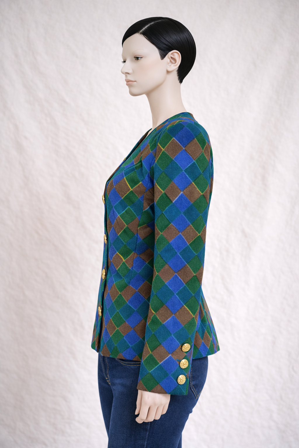 Blazer Givenchy en laine à motif losanges vintage