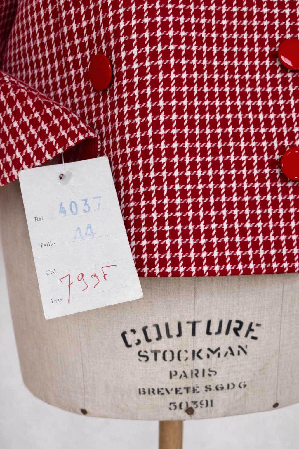 Blazer authentique Pierre Cardin vintage en laine rouge pied-de-poule neuf