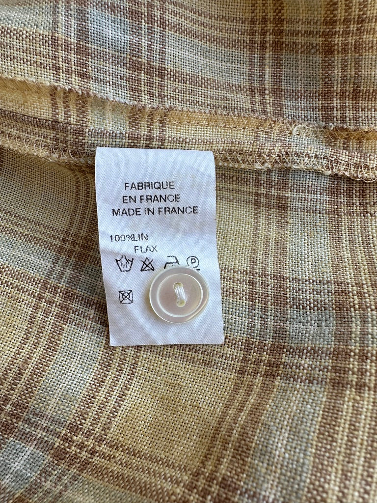 Authentique robe Cacharel vintage en lin à carreaux beige