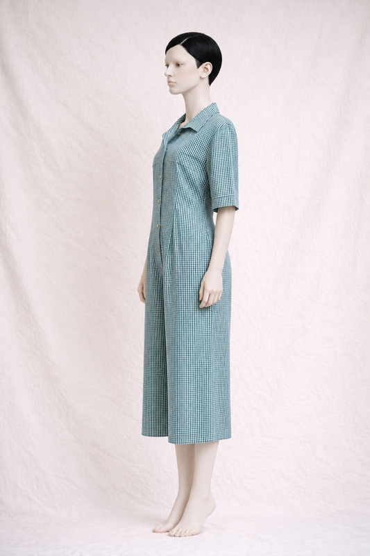 Authentic Burberrys of London vintage green and white gingham playsuit