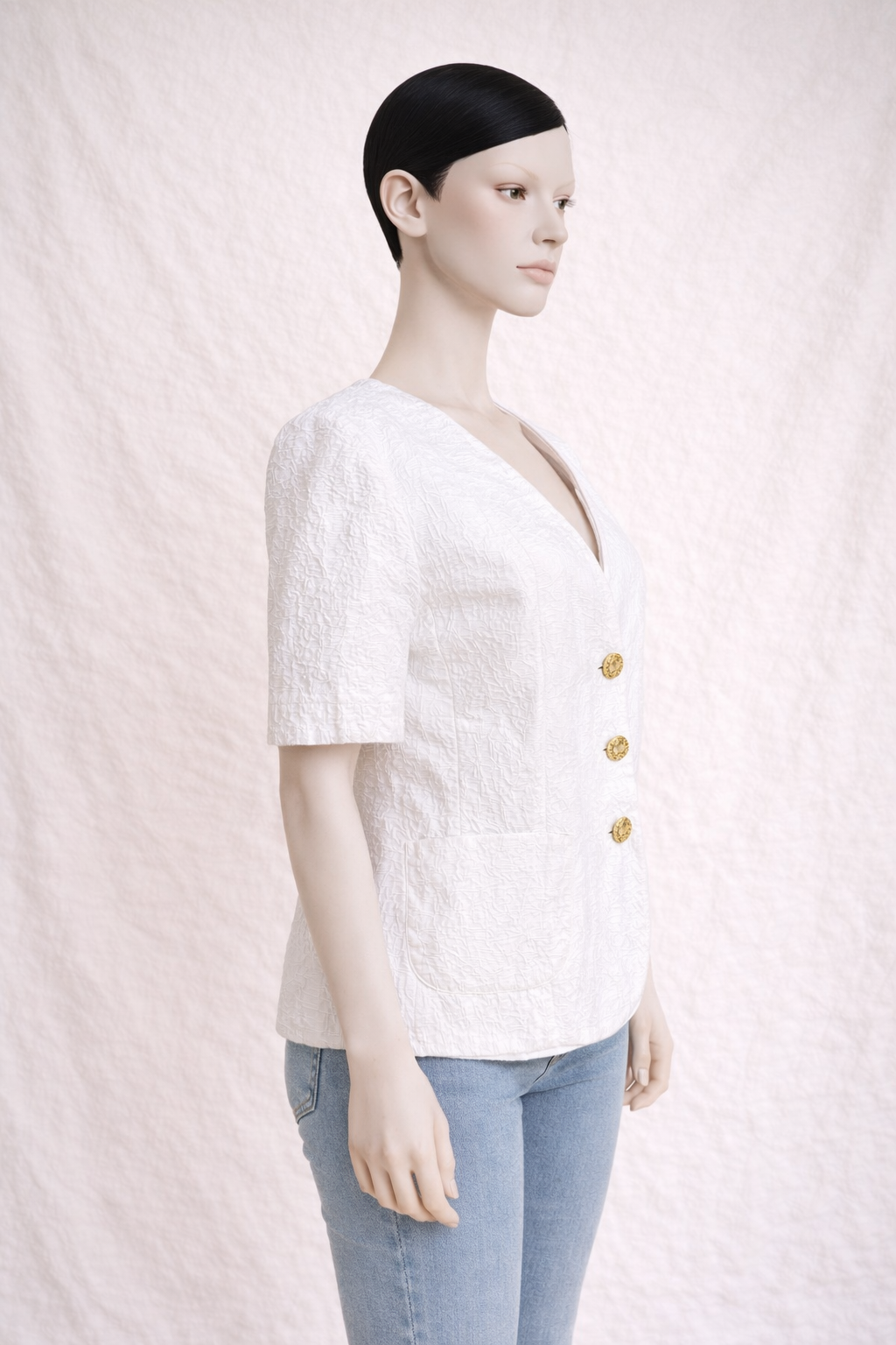 Blazer en coton blanc manches courts Yves Saint Laurent vintage