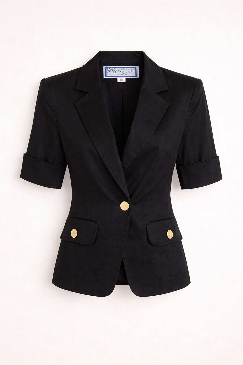 Blazer en coton noir manches courts Yves Saint Laurent vintage