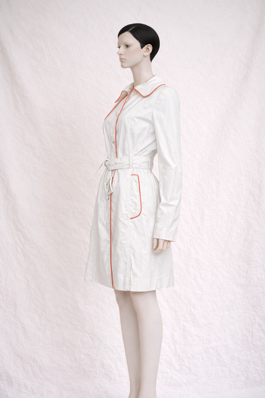 Authentic Jean Paul Gaultier trench coat in white cotton with contrasting stitching vintage