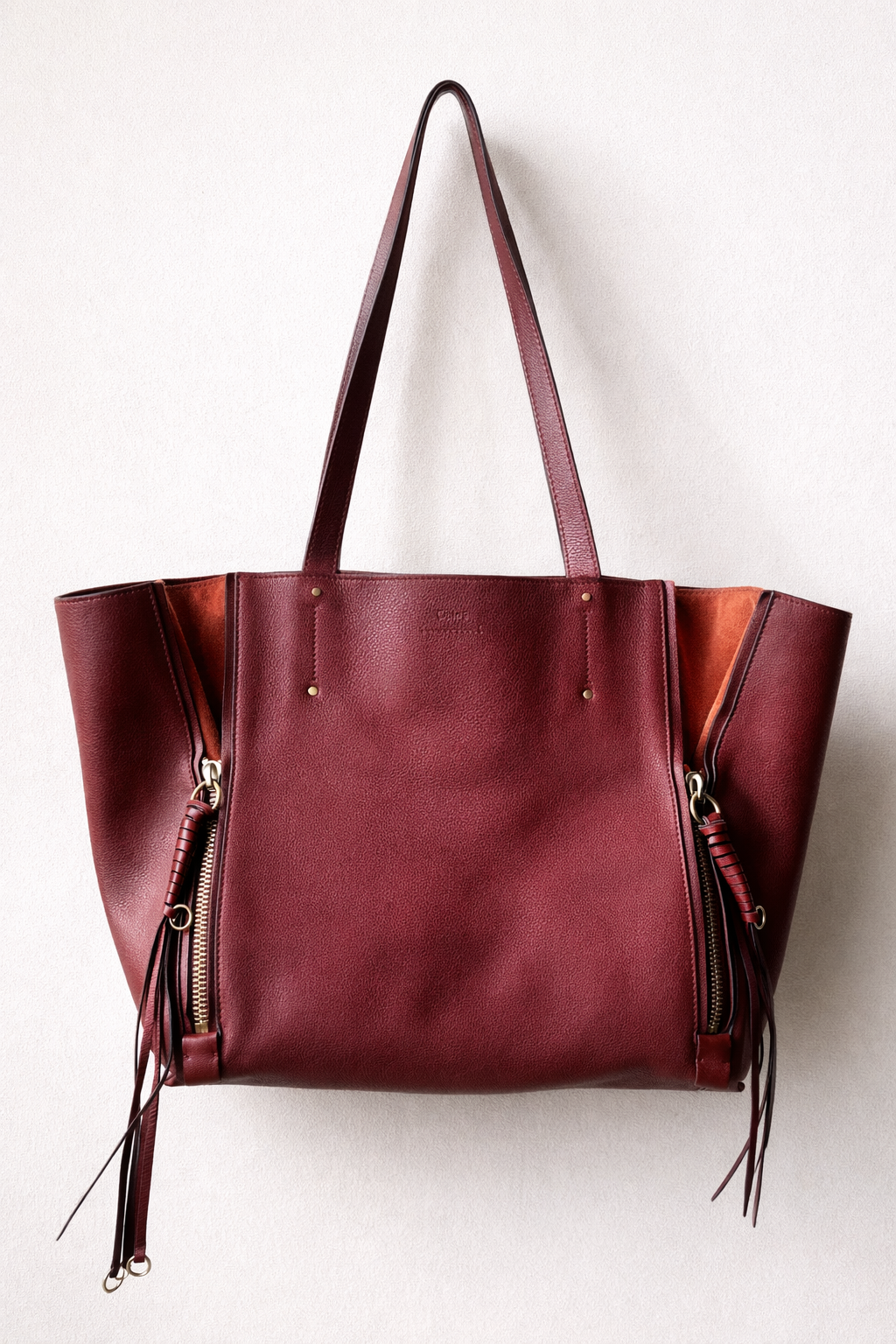Sac authentique Chloé Cabas Milo en cuir bordeaux