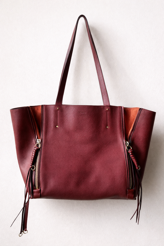 Sac authentique Chloé Cabas Milo en cuir bordeaux